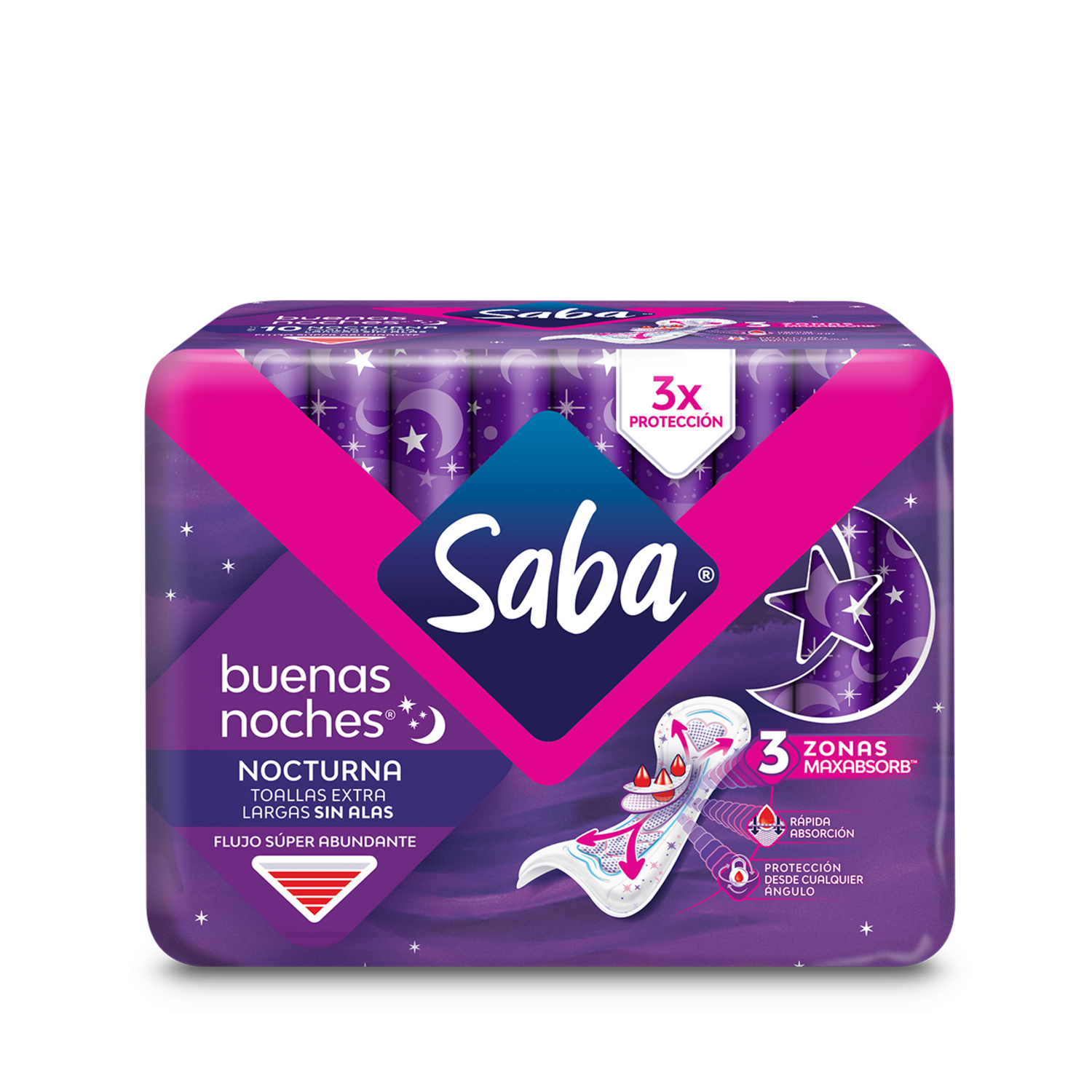 Saba® Buenas Noches® Toallas Nocturnas Extra Largas sin Alas